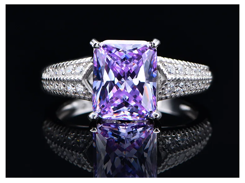 5.6 Karat Lab Diamond Ring Classic 8*10 Ice Flower Cut 925 Silver Ring with Classic Style