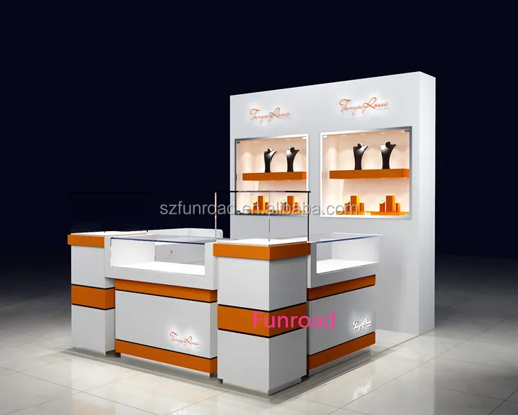 wooden jewellery display cabinet showcase with mini led spot light for mall kiosk decoration