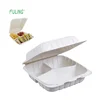 eco large 3 section molded hinged lid disposable takeaway food packaging clamshell food containers