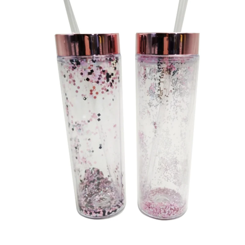 Double Wall Insert Glitter Confetti Tumbler Acrylic Transparent Straw