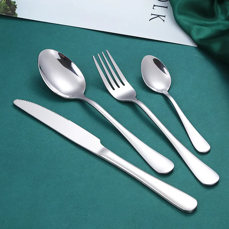 24pcs Heavy Duty Durable Stainless Steel Modern Golden Mirror Polished Steak Knife Fork Spoon Cutlery Set Stand Dishwasher Safe