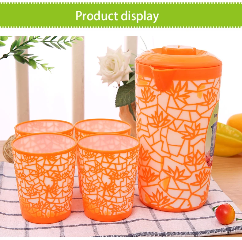 Drinkware Custom Printed Orange Plastic Water Cooler Jug With Cups Set