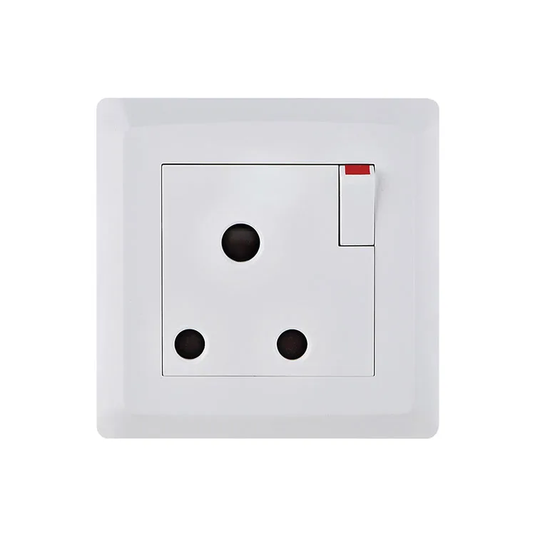 VNX Good Quality UK Switch and Socket PC Plate British Standard White Color 3pin 250v 15a Electric Wall Socket With 1gang Switch