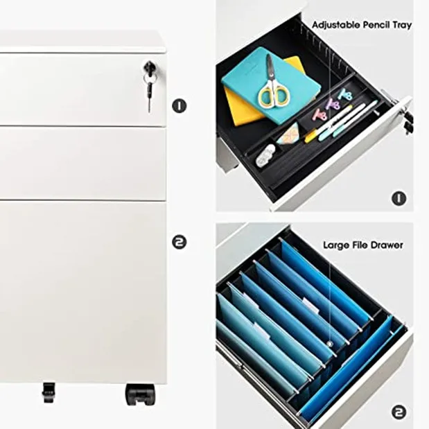 Monifuon 3 Drawer Mobile File Cabinet with Lock Black Under Desk Metal Filing Cabinet for Legal/Letter/A4 File Fully Assembled 