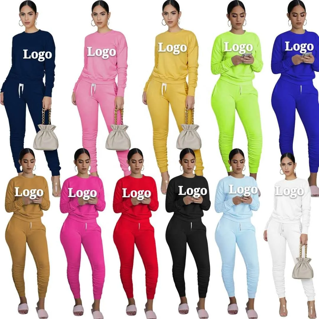 
New Arrivals 2020 Trendy Women 2 Two Piece Pants Set Fall Winter Clothing Long Sleeve Tops Stacked Pants Sleepwear 
