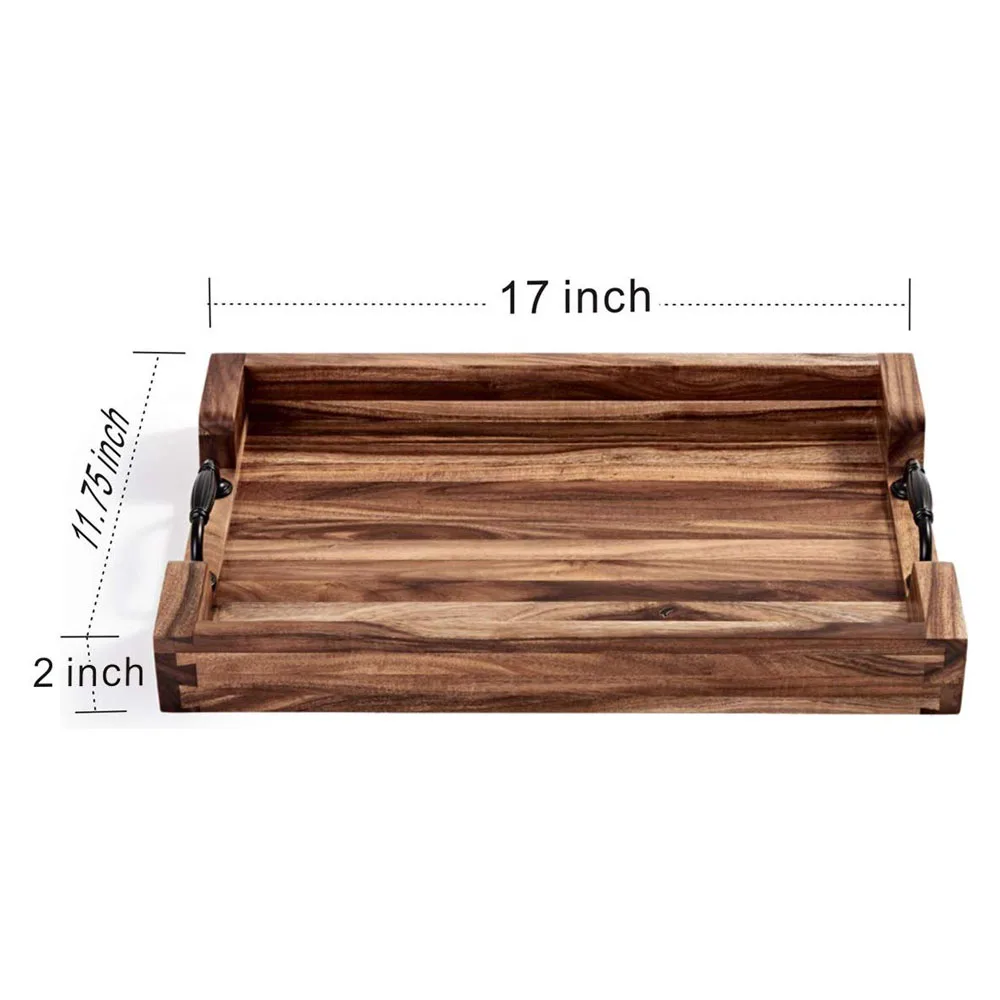 Wooden Serving Tray With Metal Handles Rustic Tray For Coffee Table ...