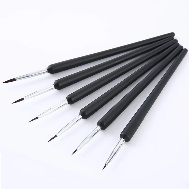 6 Pieces Round Shape Black Handle Detail Liner Paint Brush Set