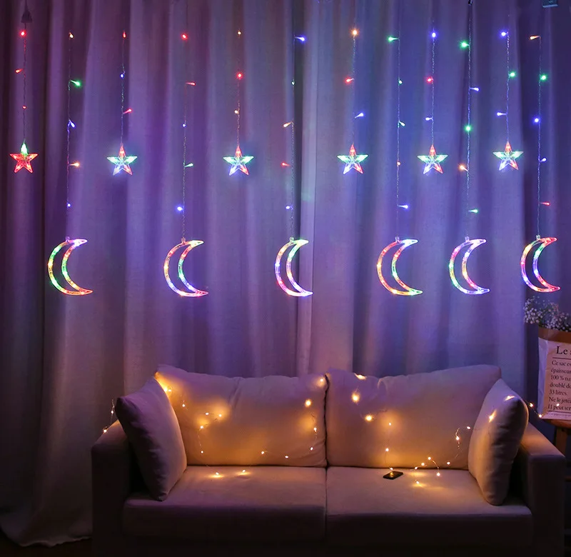 Hesheng Twinkle Star Moon Curtain Lights LED Festival Decoration Lights