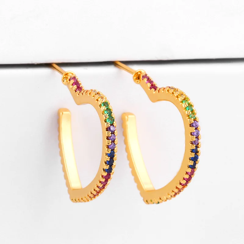 Heart beetle shape 18k gold earrings statement copper zircon rainbow earrings for women