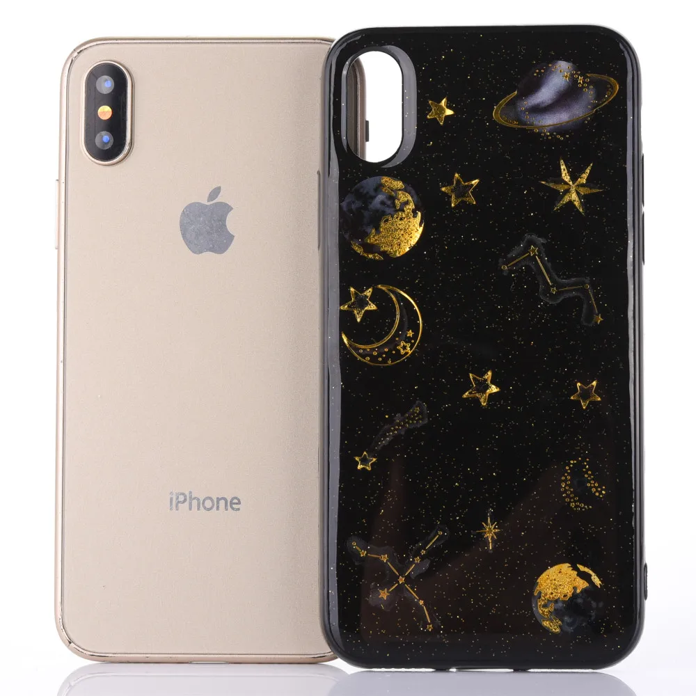 Epoxy Resin Universe Star Moon TPU Mobile Phone Case Cover for iPhone Xs Max , for iPhone Xr Soft Case Planet