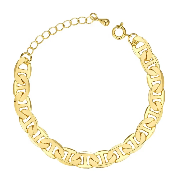 High Quality 18K Gold Plated Brass Jewelry Flat Oval Chain Link Accessories Cuff Bracelets B202189