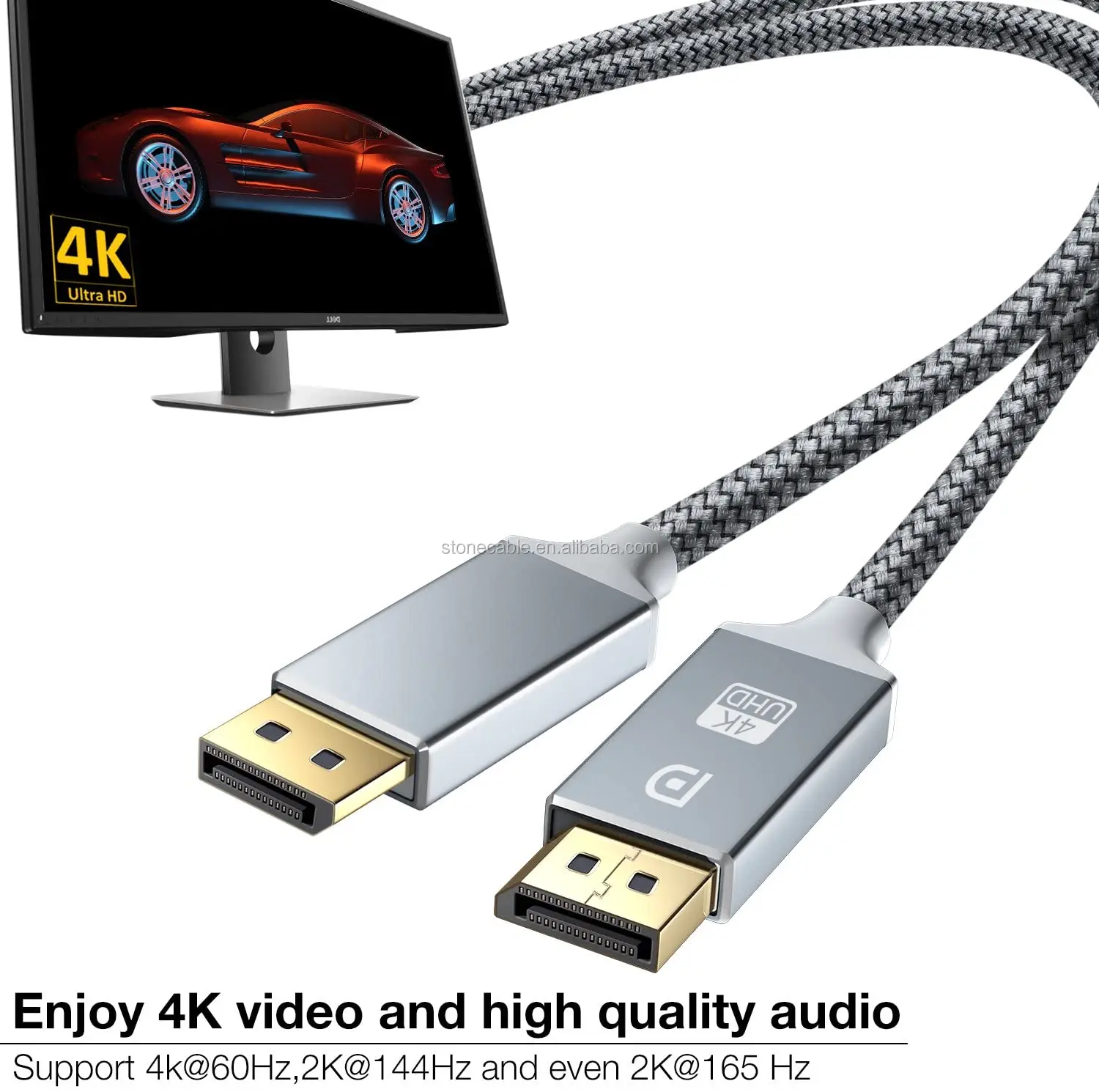 High Speed Displayport Cable 4k 60hz 1440p Nylon Braided For Laptop Pc