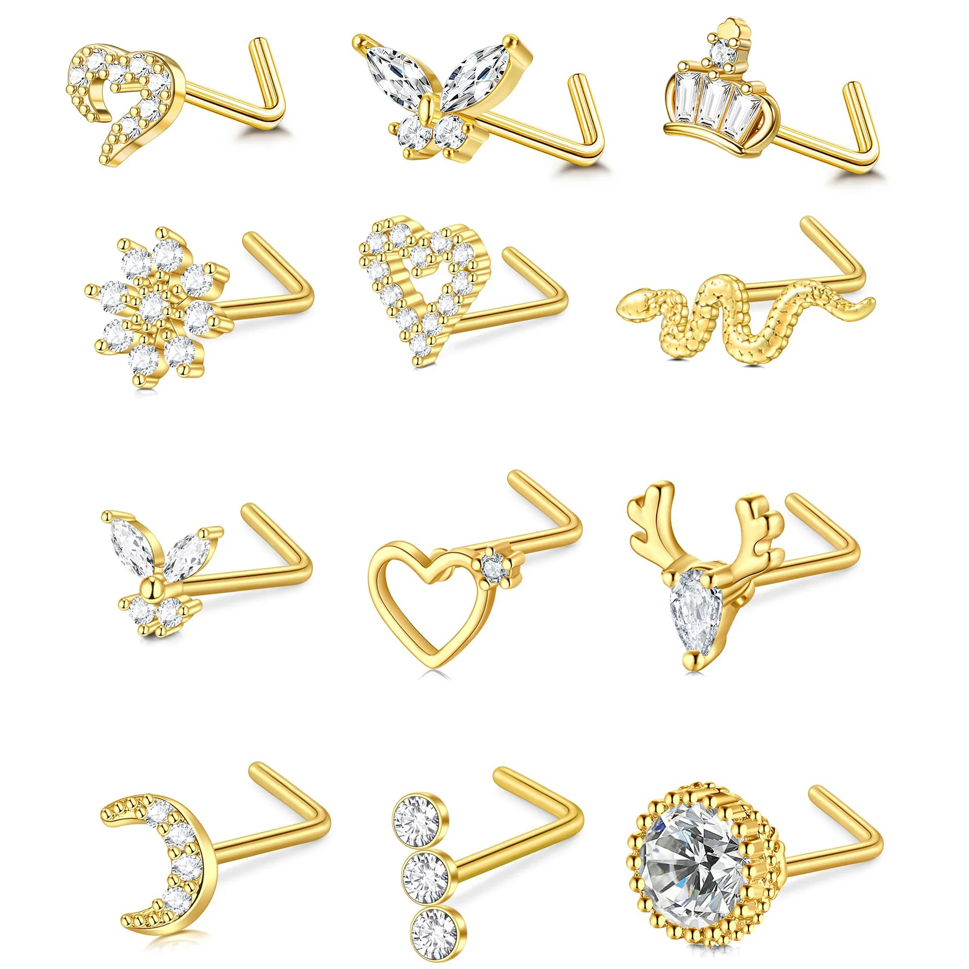 Hot Sale L Shaped Cz Stone Heart Shiny Body Piercing Jewelry For Women ...