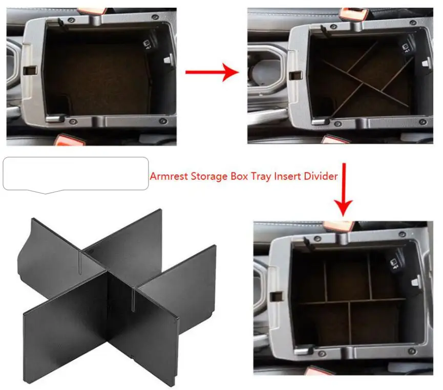 ABS Black Armrest Storage Box Tray Insert Divider Use for Jeep Wrangler JL 2018 2019 Years Car Accessories