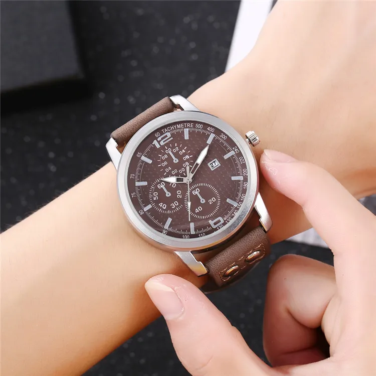 最新lw315大银表盘男士手表牛仔裤皮号男士休闲手表带日历