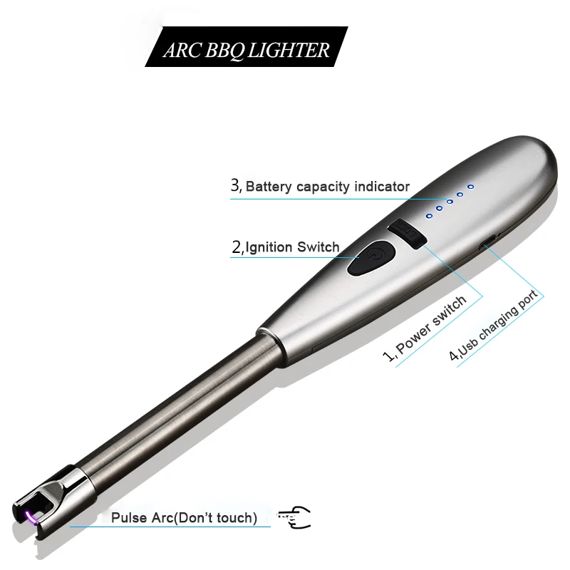 2019 Cheap USB Candle Lighter Rechargeable Electric BBQ Kitchen Lighter, Windproof and No Gas Lighter