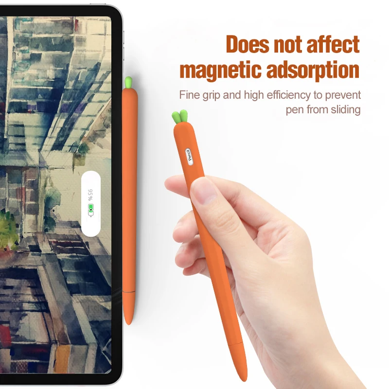For Apple Pencil Cases,Cute Carrot Soft Silicone Protective Sleeve