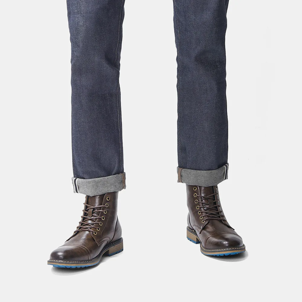 高品质男式马丁靴圆头单靴系带新工作鞋跨境外贸