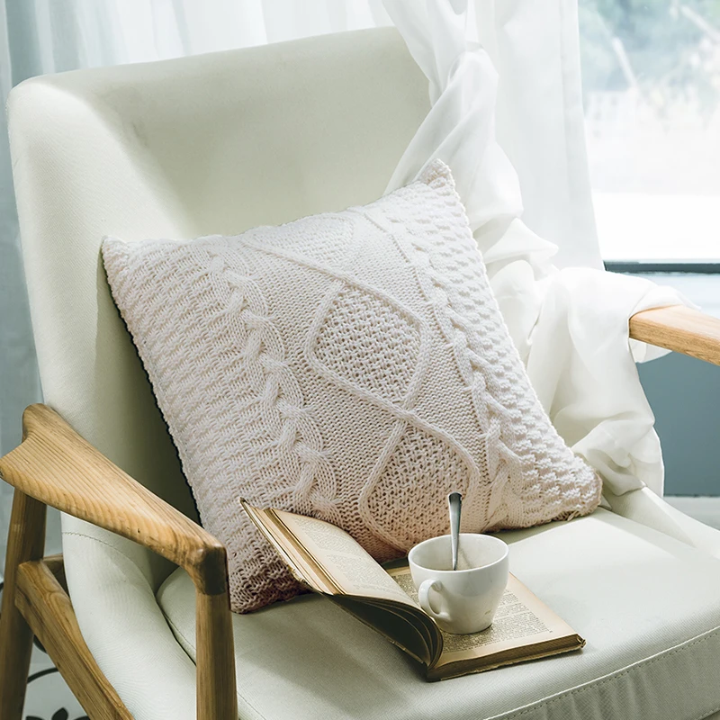 Blank Sublimation Throw Pillow Cover for Bed Dy Handmade White Solid Hotel Knitted Custom Pillow 1 Pc/ Poly Bag Home Seat Cn;jia manufacture