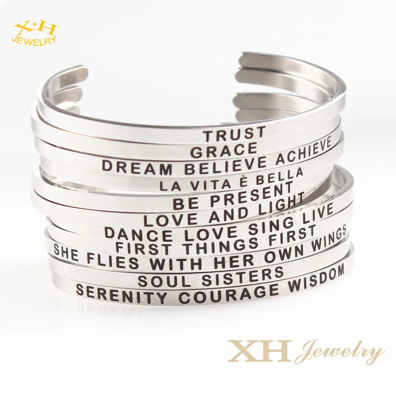 I AM ENOUGH Inspirational Bracelet Gift Jewelry For Women Men Stainless Steel Customized Mantra Bracelet Cuff Bangle