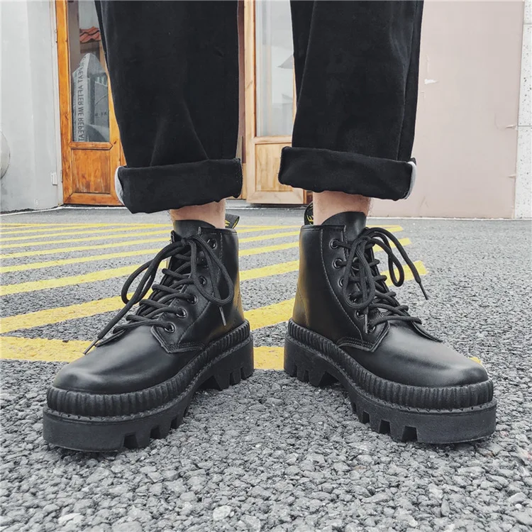 Martin Boots British Style Men s New High top Leather Boots Autumn Thick Soles Waterproof Motorcycle Boots