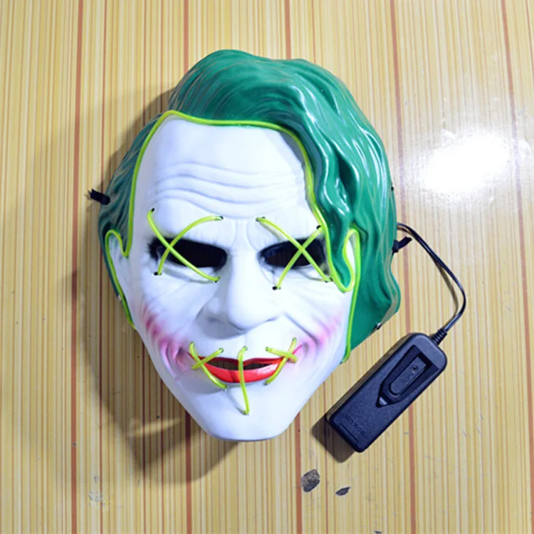 Halloween Scary Mask Cosplay Led Costume Mask El Wire Light Up Clown
