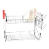 Kitchen storage easy assembly stainless steel dish rack 2 tiers metal tube dish wash rack with drain board