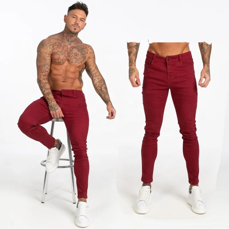 Source Men Skinny Non Ripper Jeans Middle Waist Red Denim Jeans Pants men  Slim Fit Long Pants Trousers plus size on m.