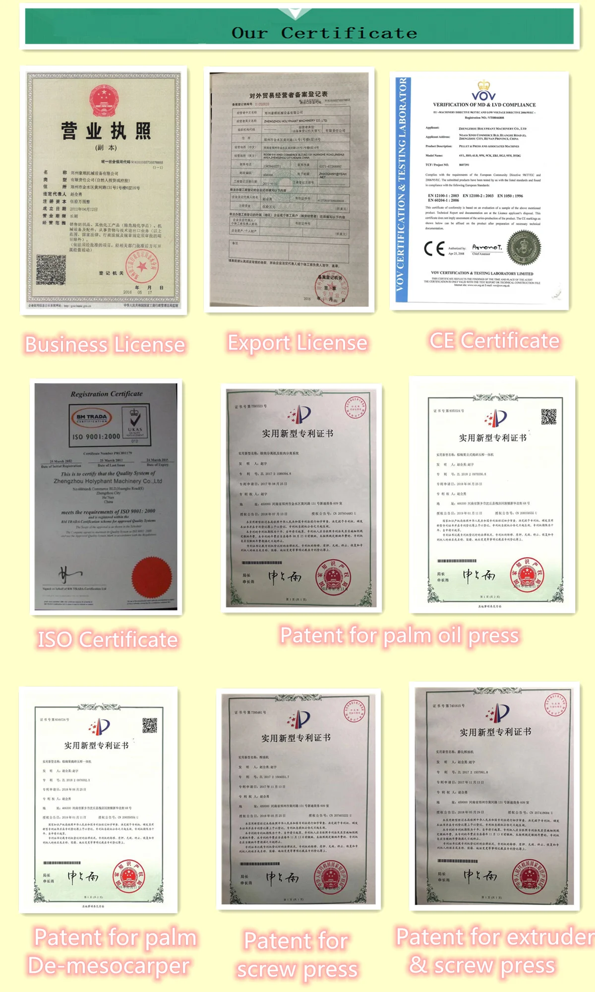our certificate