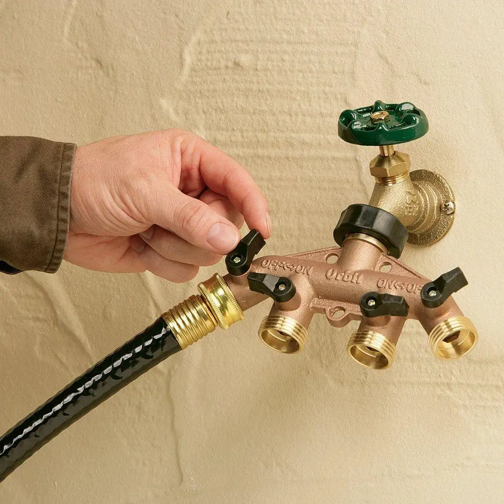Brass 4 way garden hose tap connector for splitter