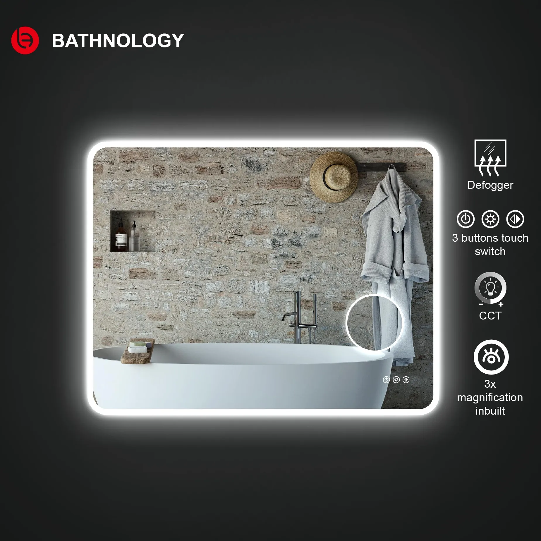 Modern led mirror light bathroom with magnifying mirror for touch screen bathroom mirror