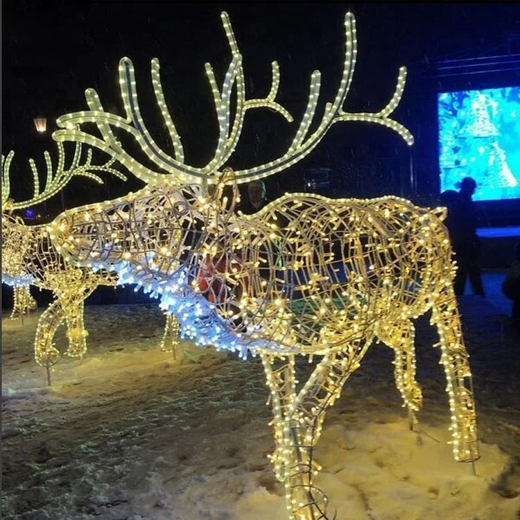 LED Outdoor sculpture 3D Polar Reindeer Acrylic Motif Light For Christmas Patio Ornament Lights