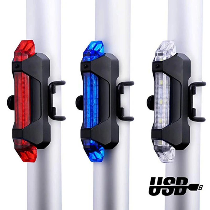 USB Rechargeable LED Bike Tail Light Bicycle Rear Trailer Light Head Light Warning Signal Lamp Night Safe Cycling Red Blue White