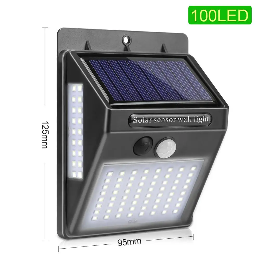 100 LED Energía Solar Sensor De Movimiento PIR Luz Exterior De Jardín Pared Luz Brillantes 100 LED Energía Solar Sensor De Movimiento PIR Luz Exterior De Jardín Pared Luz Brillantes