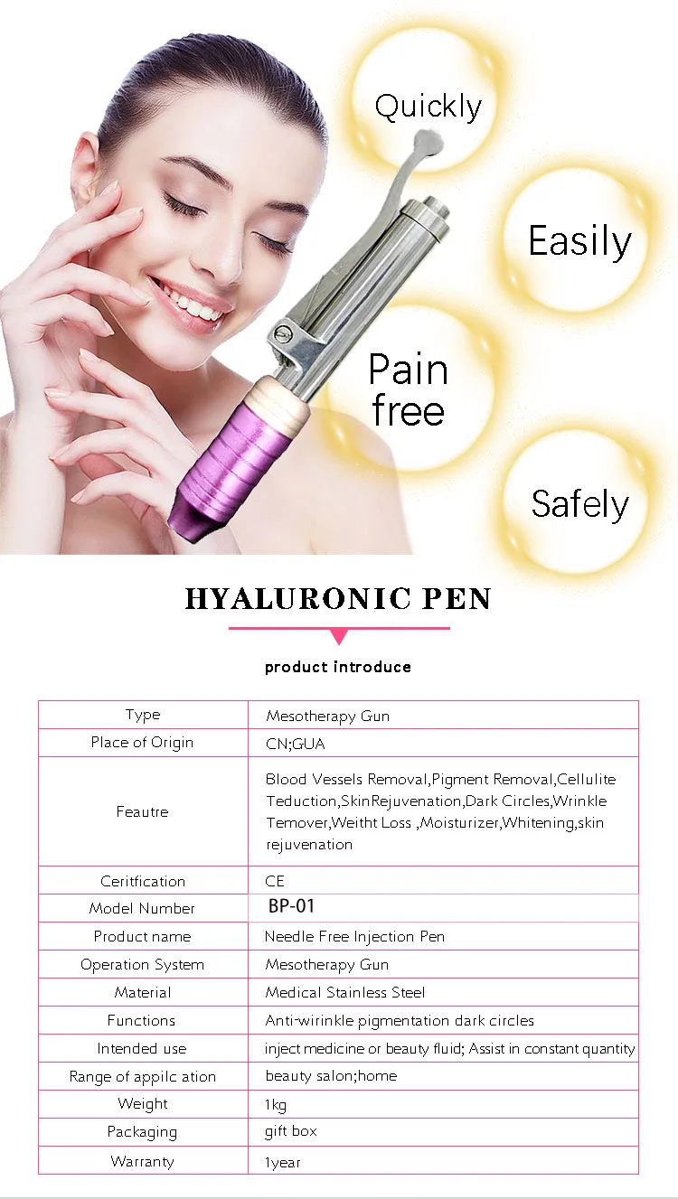 Generation Long Handle Hyaluronic Acid High Pressure Spa Injection Pen For Face And Body Care