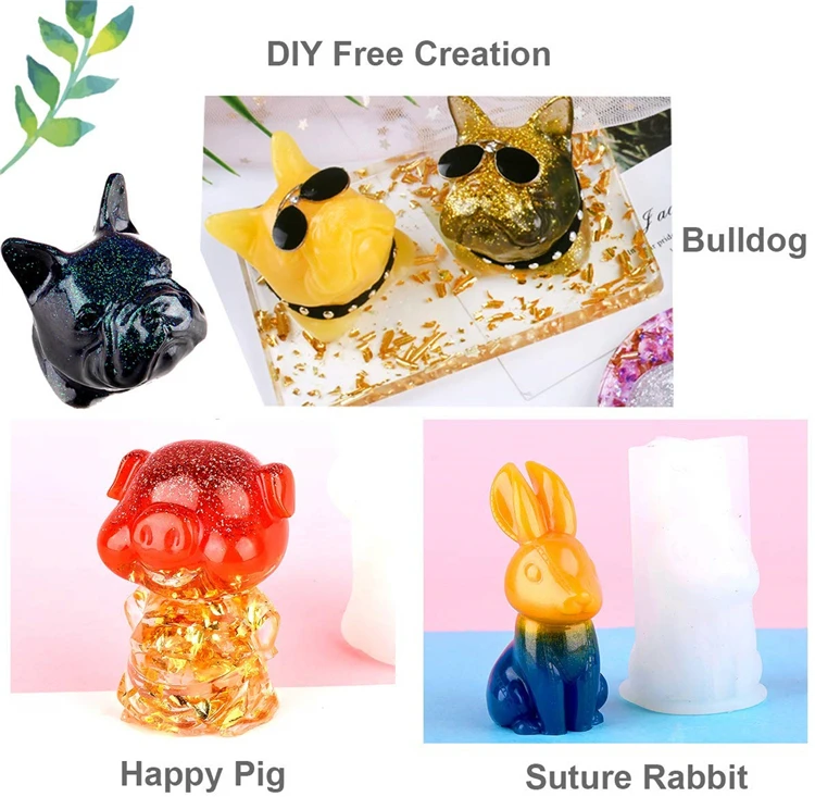 Epoxy Resin Silicone Molds for Resin Crafts DIY Festival Decoration Bulldog/Orangutan/Deer/Duck/Rabbit TEUN 7PCS Animal Resin Molds