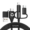 SOSLPAI hottest factory original data cable multi-function usb charger cable light nylon braided 3 in 1 usb charging cable