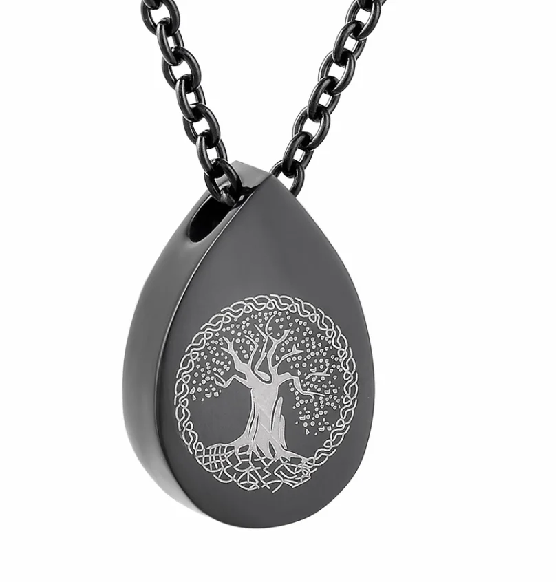 Tree Of Life Water Drop Stainless Steel Memorial Urn Necklace Hold ...