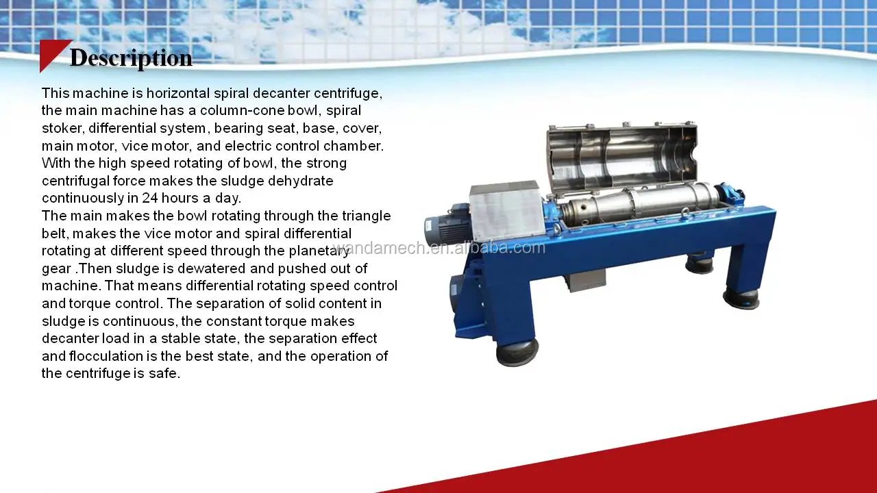 Continuous Flow Decanter Centrifuge For Mining Industry Sludge