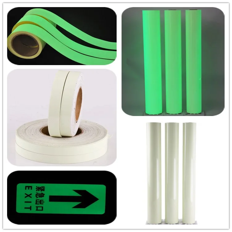 High Intensity PVC Luminous Glow-in-the-Dark Self-Adhesive Vinyl Photoluminescent Green Reflective Film Reflector Safety Items factory