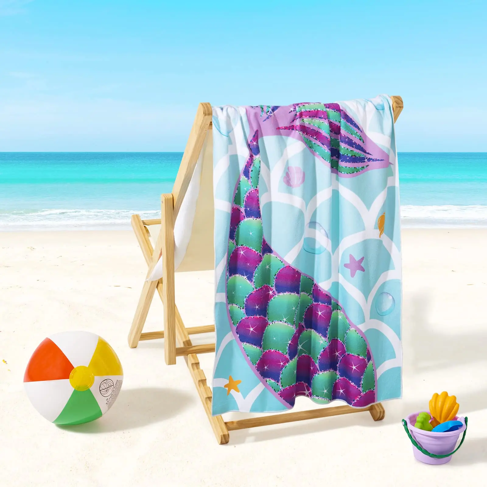 Customized 100x180cm Microfiber Kids Beach Towel Soft Mermaid Tail Design for Camping Pool Travel Bath Disposable Feature factory