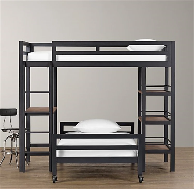 American Small Family Household Children's Wrought Iron Bed Dormitory Apartment Metal Bunk Multifunctional Desk Bed Combination