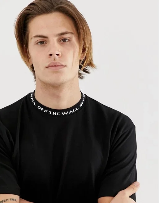 Short Sleeve Black Antipilling Tshirt Ring Spun Cotton Collar