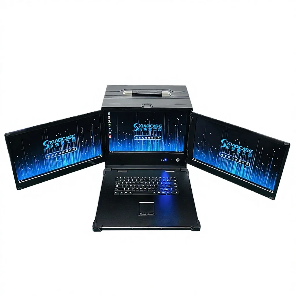 Chassis With Screen 17.3 Inch Dual Screen Portable ATX Industrial Control Chassis Server ...