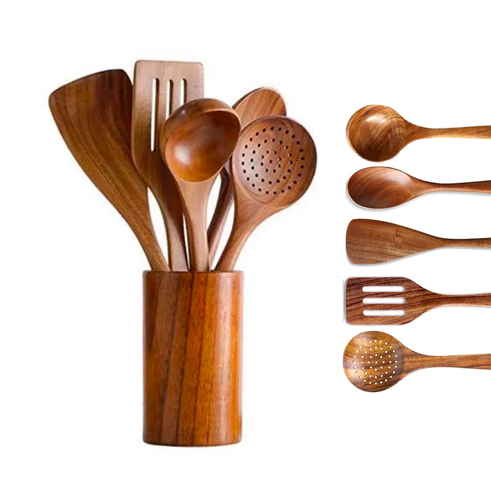 Wooden Kitchen Utensils Set For Kitchen And Cooking,Natural Teak Wooden