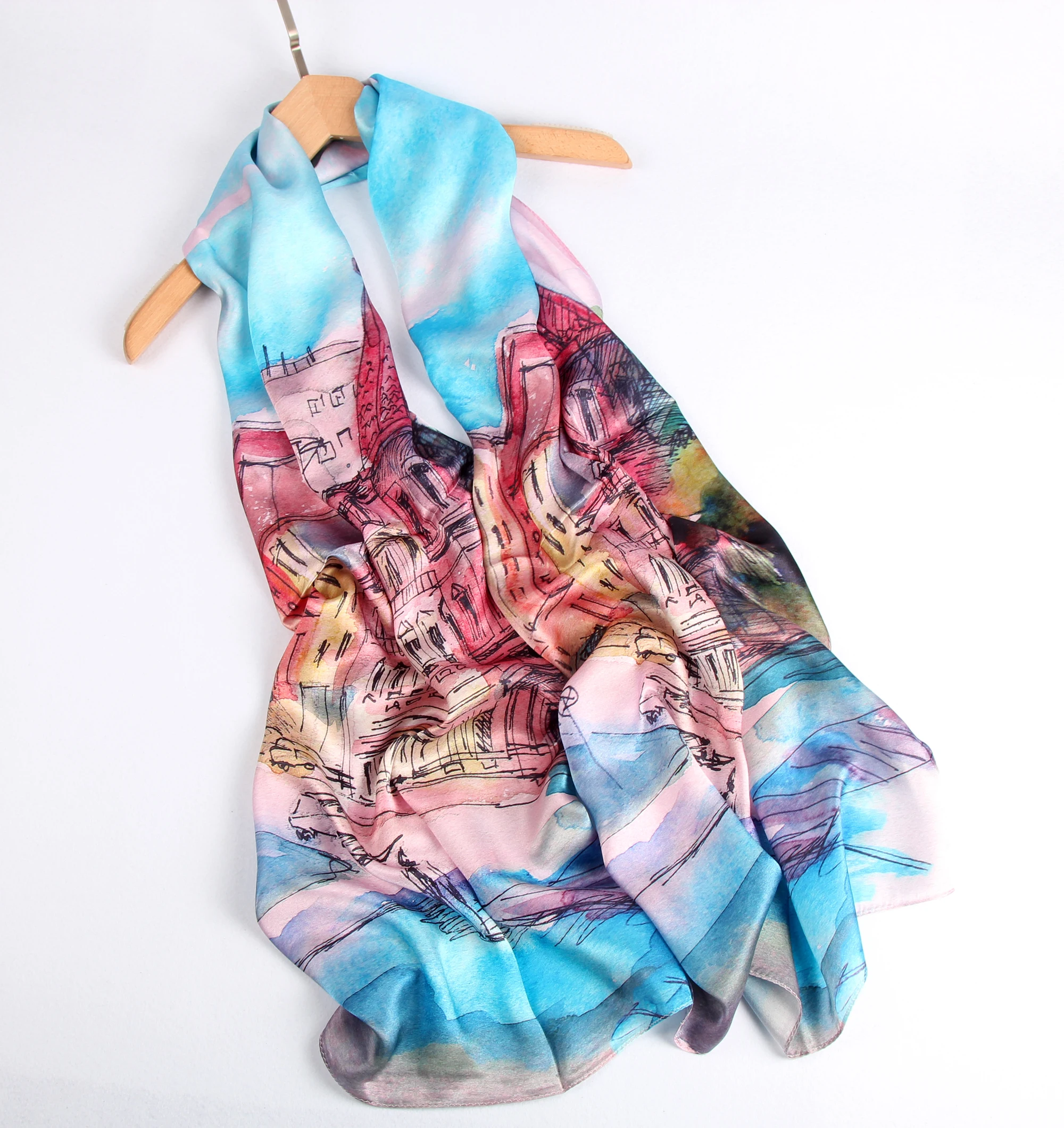 
Fashion Wholesale For Girls silk satin crepe printed long towel ladies scarfs for women stylish 