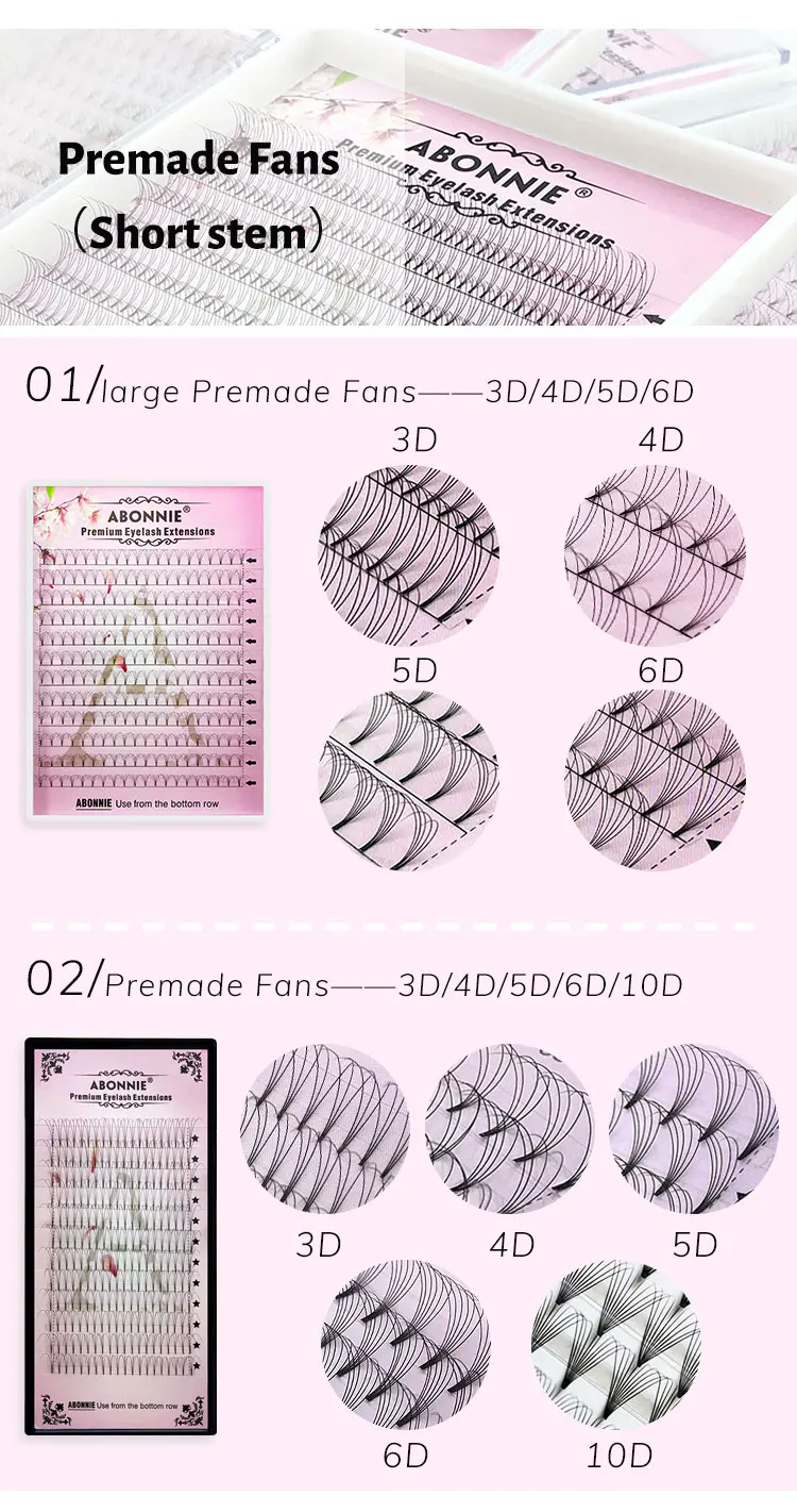 3D 4D 5D 6D 7D 10D Korean Pbt Volume Lashes Tray Pre Made Volume Fans Eyelash Extension Premade Volume Fans