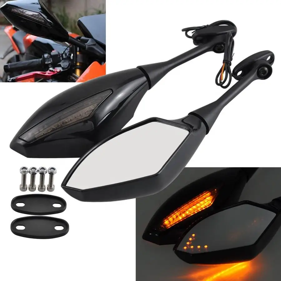Black Rear View Side Mirrors LED Turn Signals Fits For Honda CBR600RR CBR1000RR CBR250R CBR500R ZX-6R for SUZUKI GSX-R750 600
