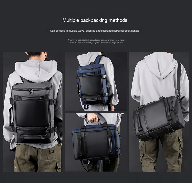 Men's Large Capacity Waterproof GPS Backpack Multifunctional PU Laptop Bag Zipper Handheld Business Travel Crossbody Polyester