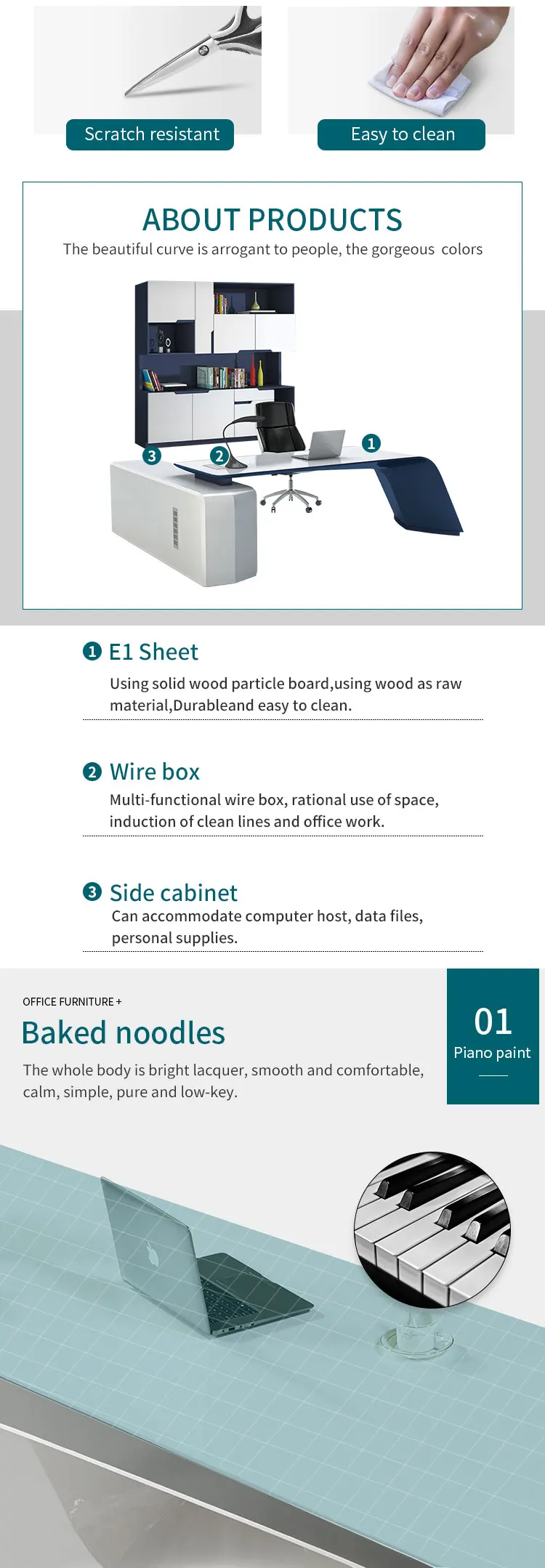 New Design Modern Office Furniture Curved Office Table Executive Desks CEO Table Office Painting Manager White Desk For Boss